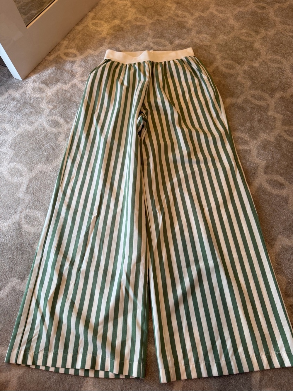 WeWoreWhat Green and White Striped Wide-Leg Pants